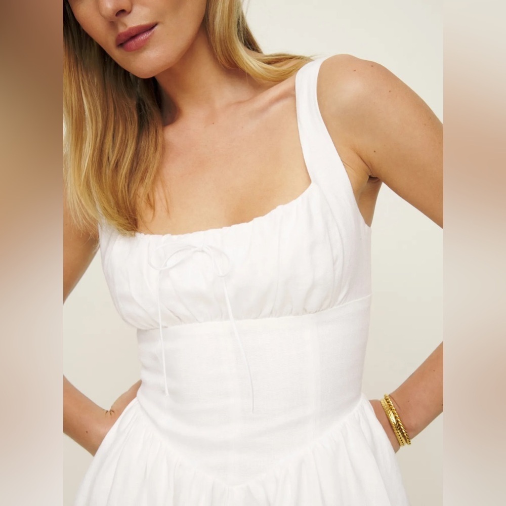 NEW Reformation Daria Mini Linen Dress Sleeveless Bow Corset in White | size 6 - Picture 6 of 12